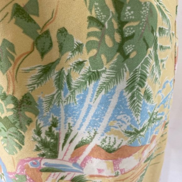 Vintage Pale Yellow Bird Palm Tree Hawaiian Coconut Girl Button Down - Picture 8 of 9